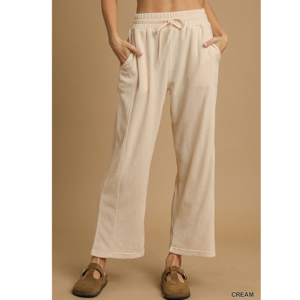 "The Tara" PANTS Cream Ribbed Chenille Drawstring Pants